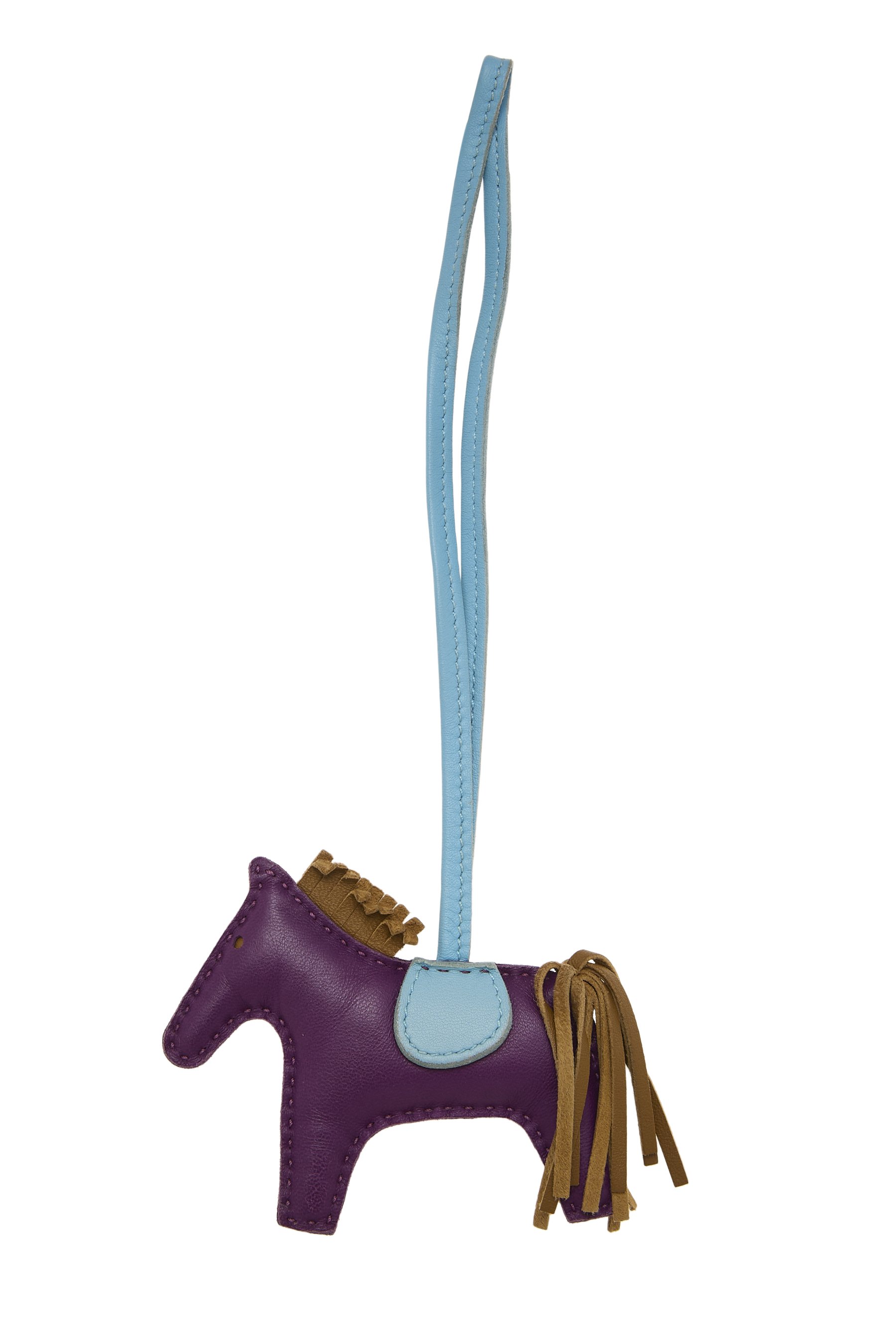 Hermès Violet, Celeste & Kraft Milo Leather Rodeo Bag Charm PM