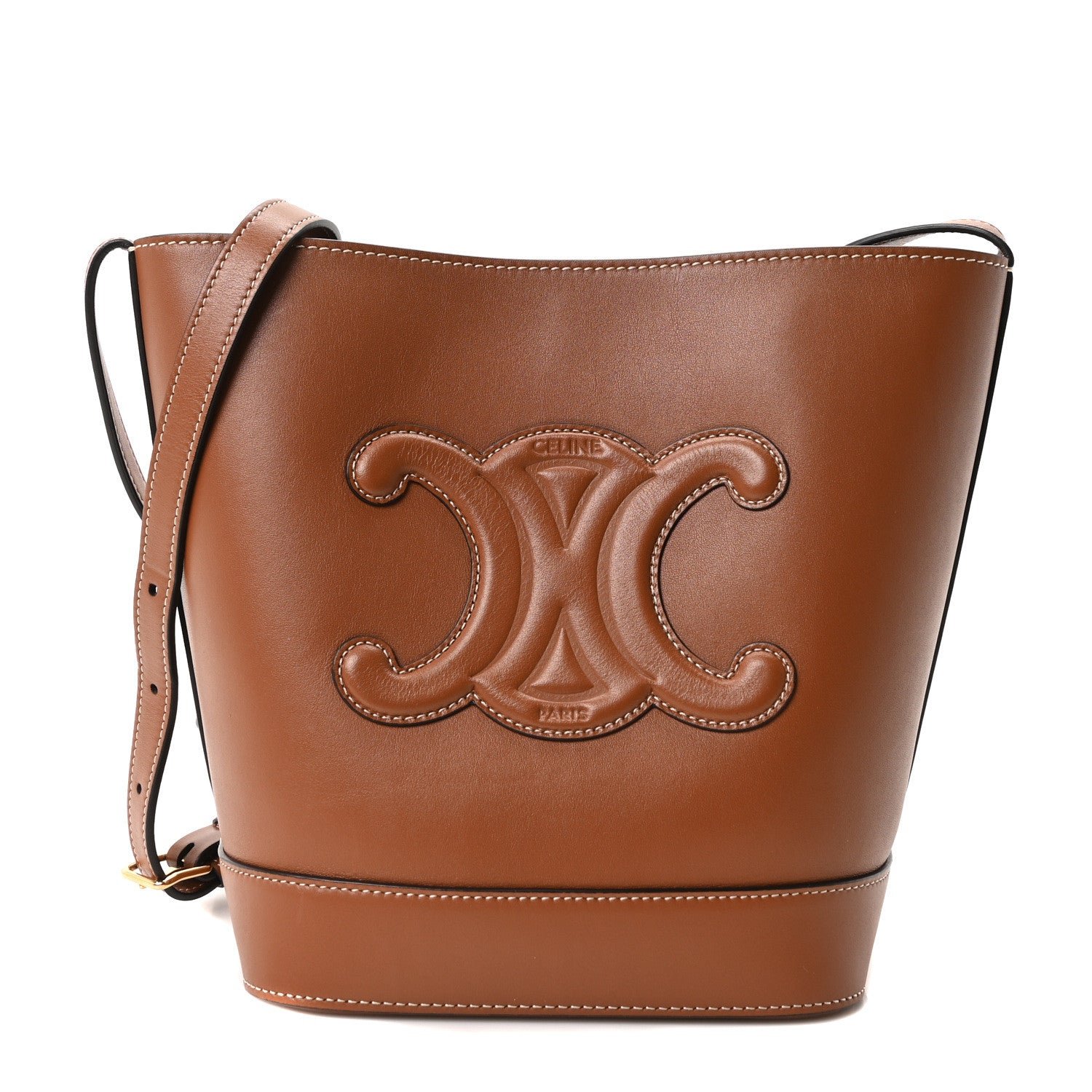 Celine Smooth Calfskin Small Cuir Triomphe Bucket Bag Tan