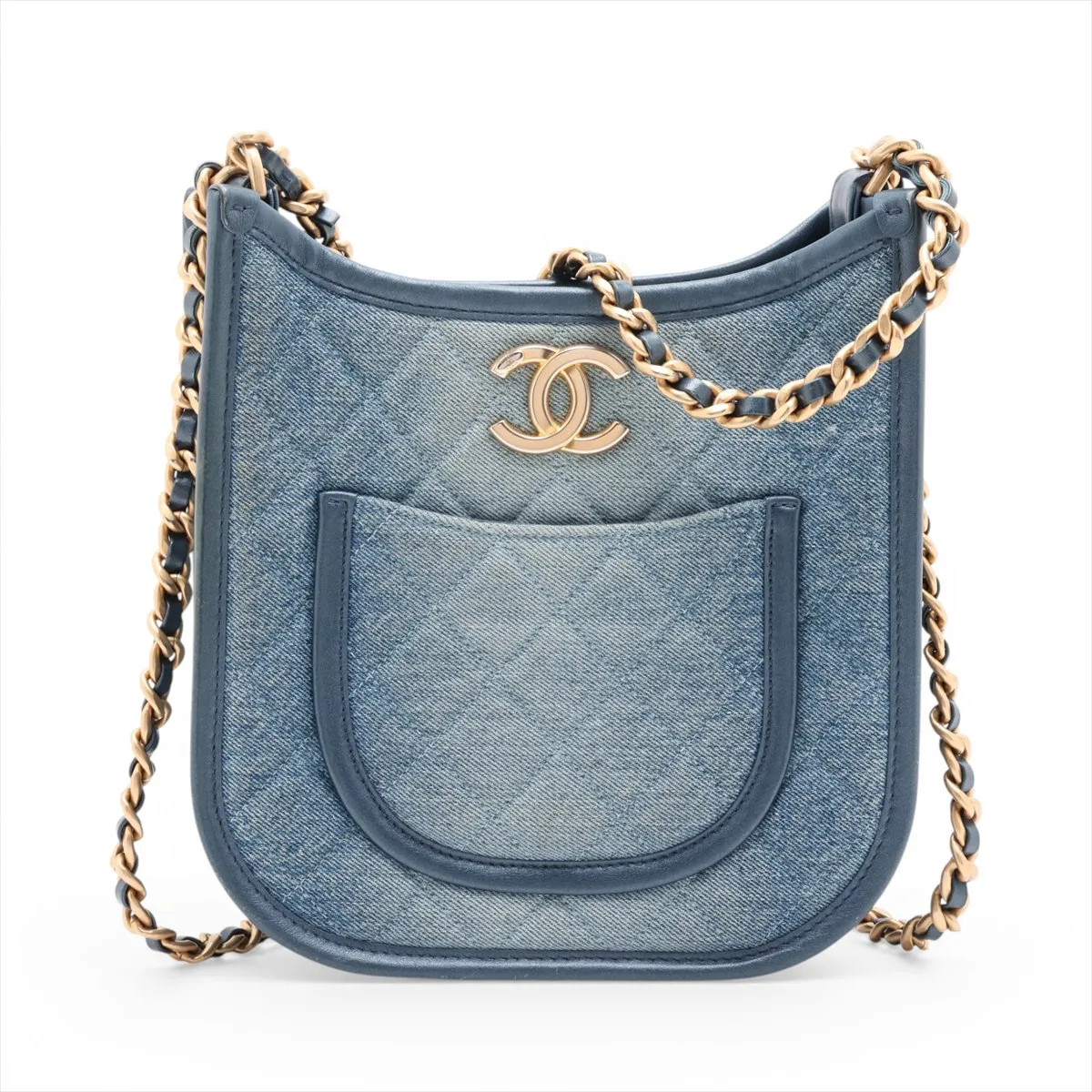 Chanel Matelasse Denim 2 Way Shoulder Bag Blue Gold Metal Fittings random plate