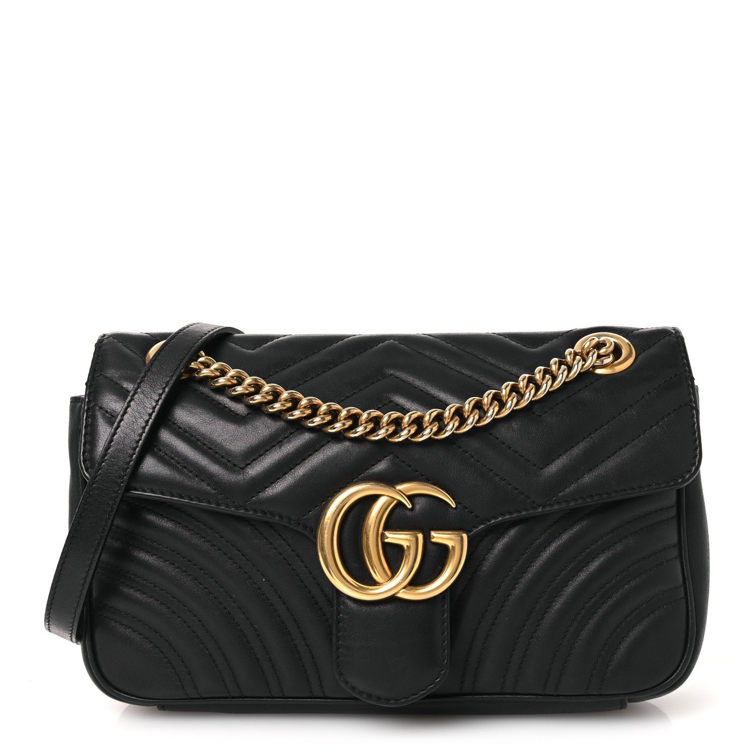 Gucci Calfskin Matelasse Small GG Marmont Shoulder Bag Black