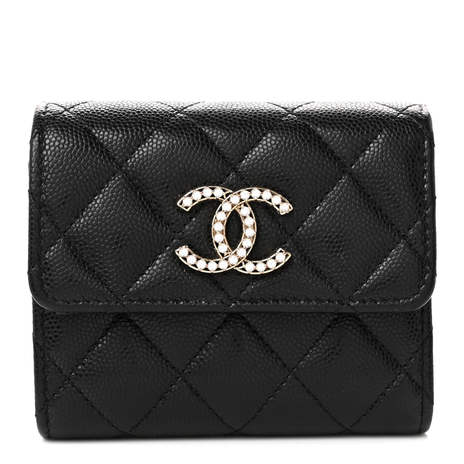 Chanel Caviar Crystal Quilted Small Flap Wallet Black