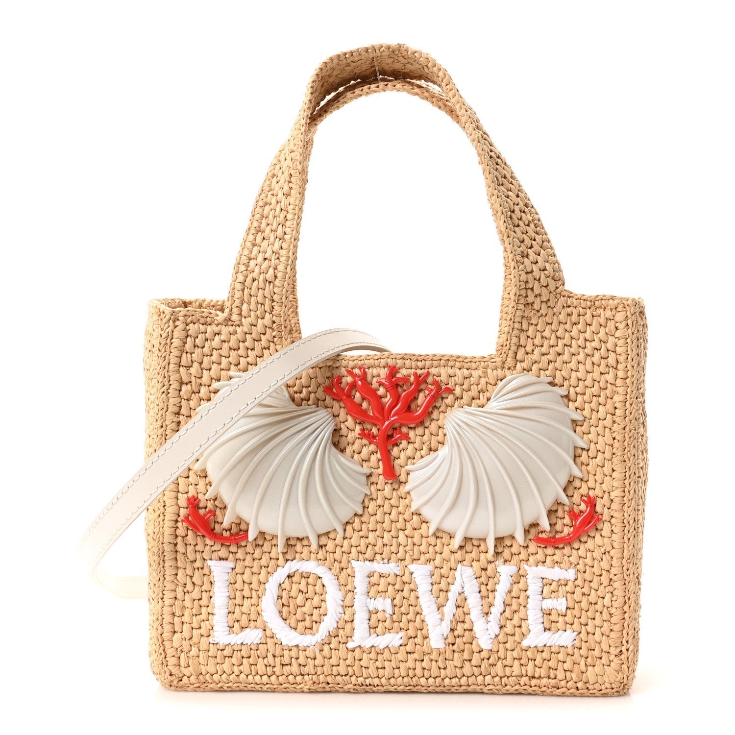 Loewe Loewe X PAULA'S IBIZA Maruja Mallo Seashell Raffia Resin Mini Font Tote Natural Tan Multicolor