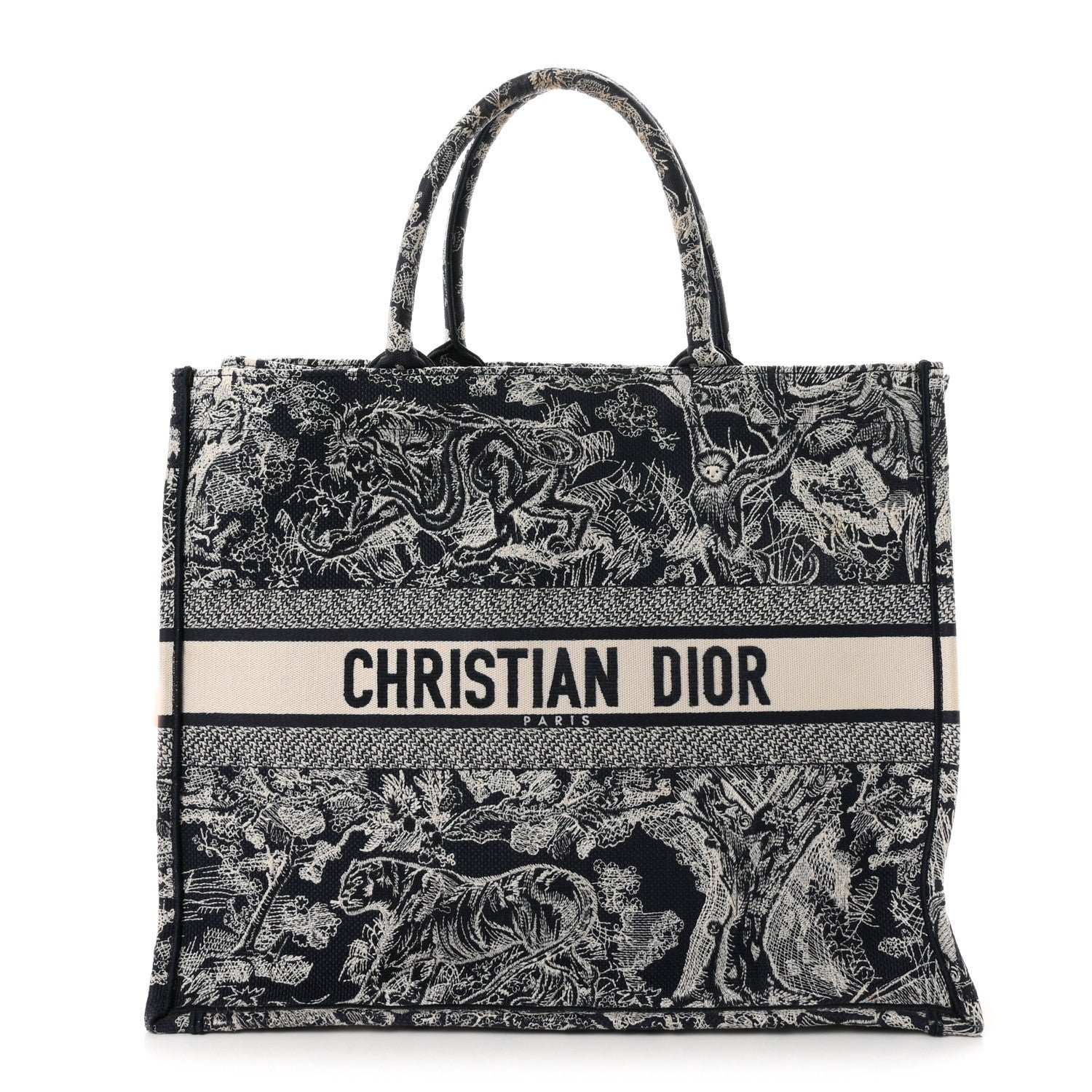 Christian Dior Canvas Embroidered Large Dioriviera Toile De Jouy Reverse Book Tote Blue