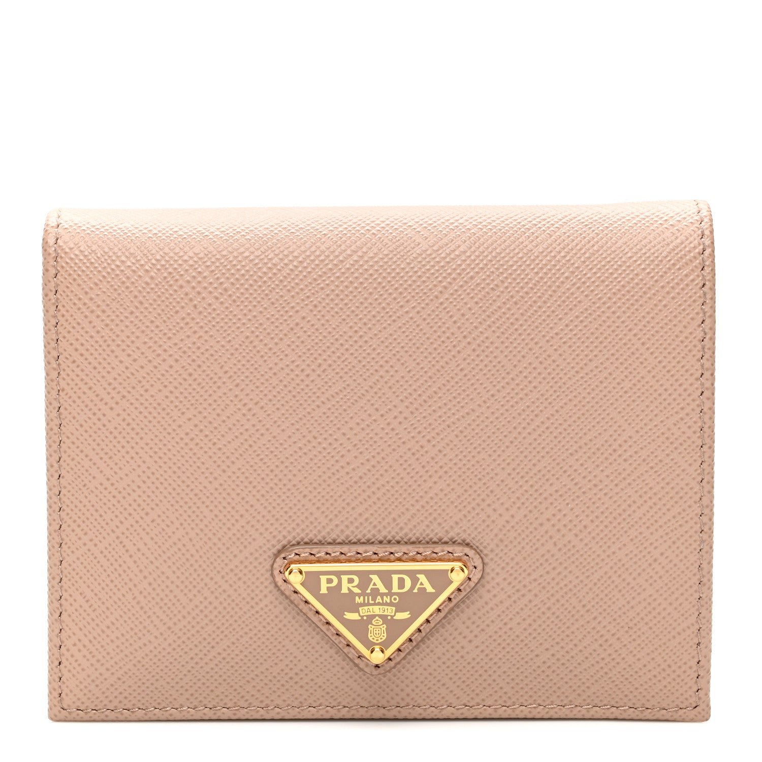 Prada Saffiano Small Triangle Bi-Fold Wallet Cipria