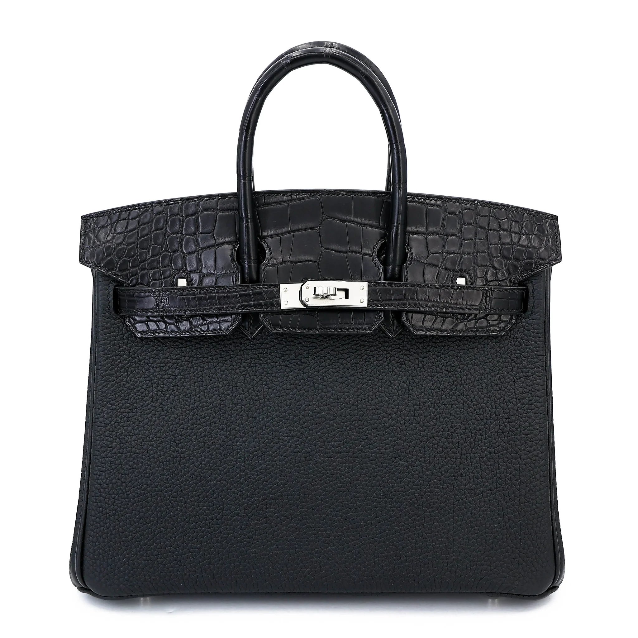 Unused ( Rank NS ) HERMÈS Birkin 25 Touch Noir (89) Togo Matte Alligator Palladium hardware B (2023)