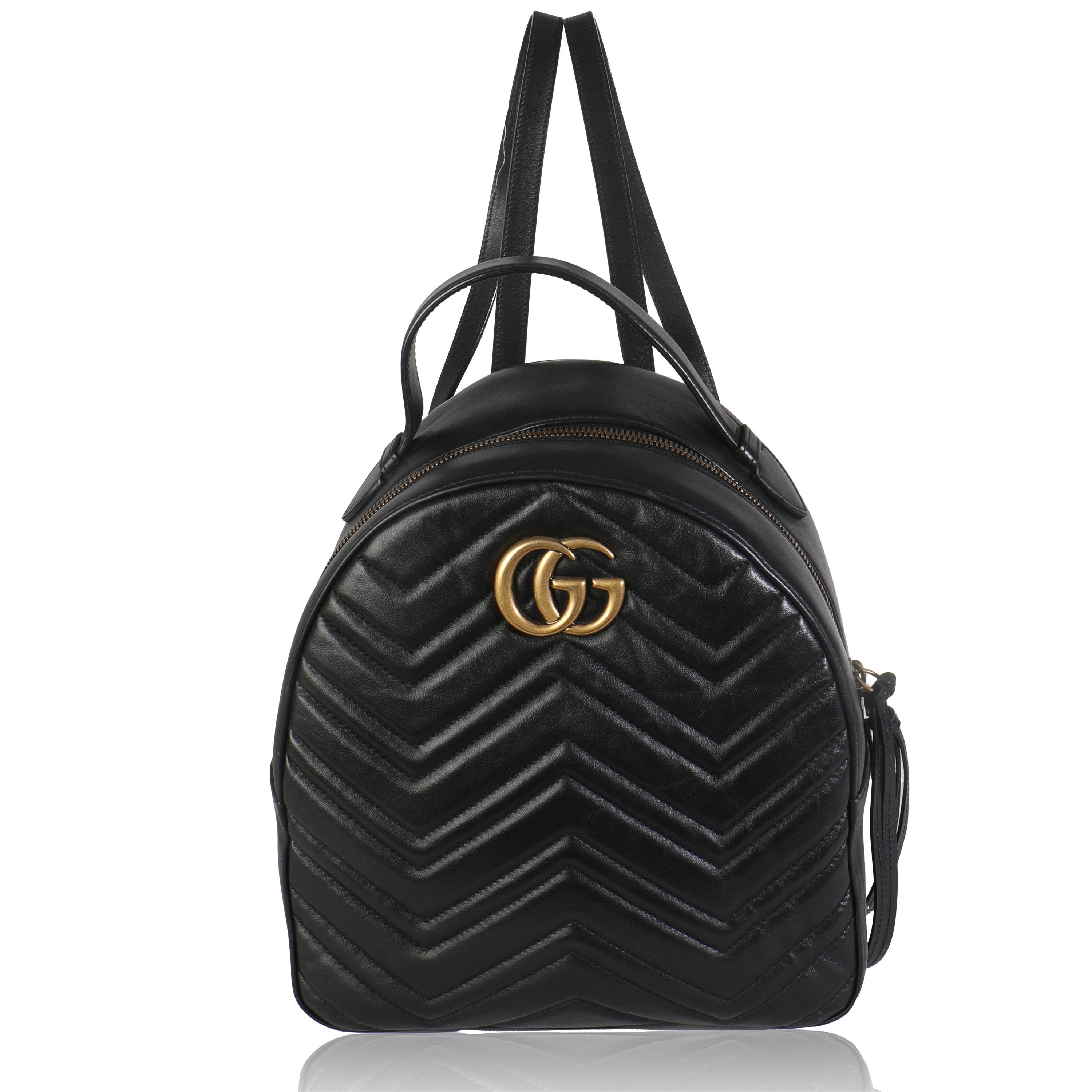 Gucci Black Matelasse Calfskin GG Marmont Backpack