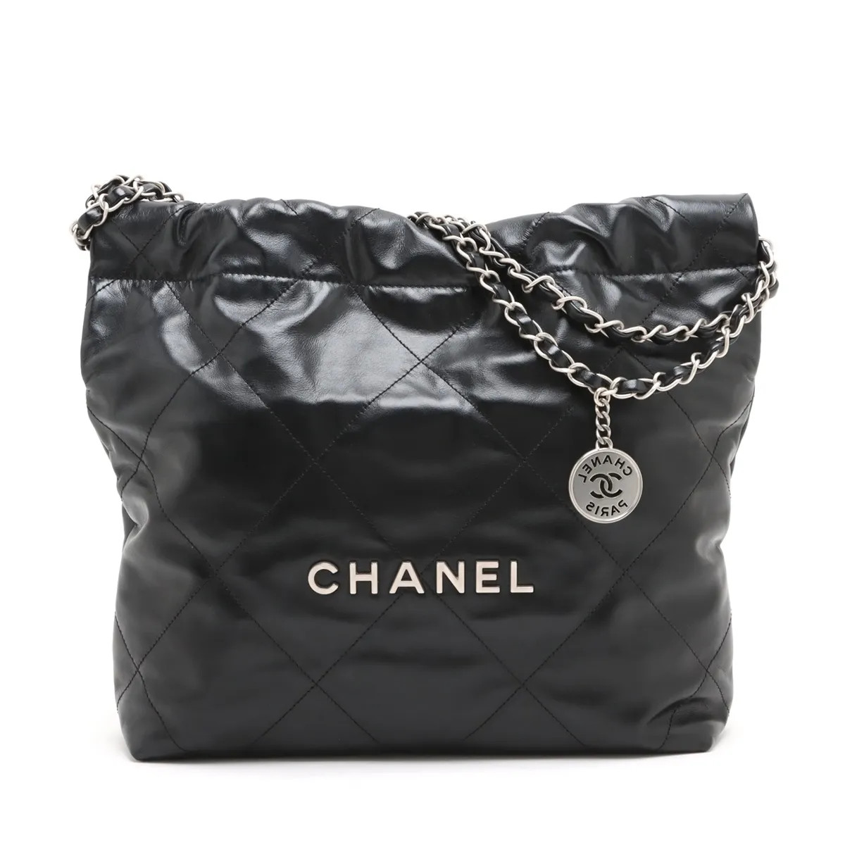 Chanel Chanel 22 Small shiny calfskin Chain Shoulder Bag Black Silver Metal Fitt