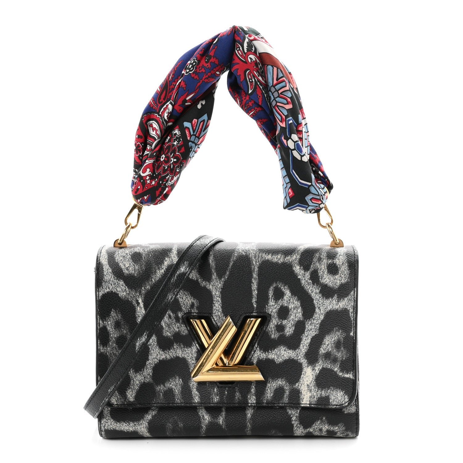 Louis Vuitton Calfskin Wild Animal Print Scarf Handle Twist Shoulder Bag MM