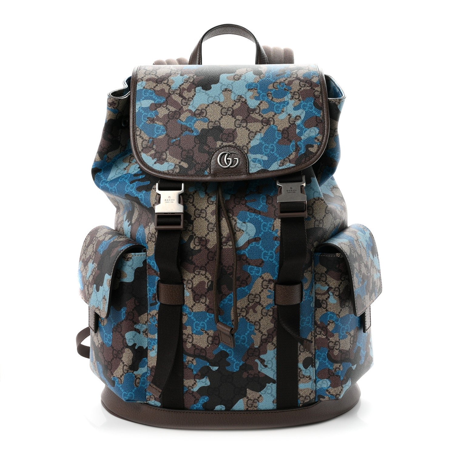 Gucci GG Supreme Monogram Camouflage Large Backpack Beige Ebony New Acero Blue
