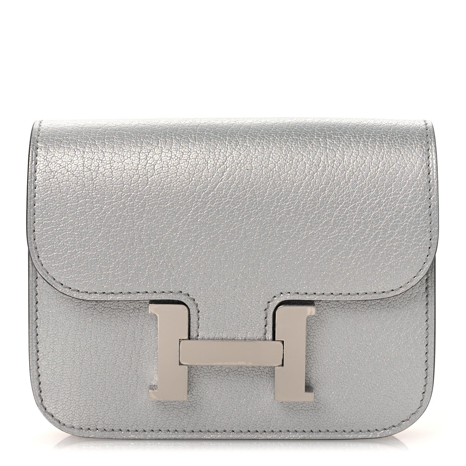 Hermes Metallic Chevre Chamkilight Constance Slim Wallet Argent