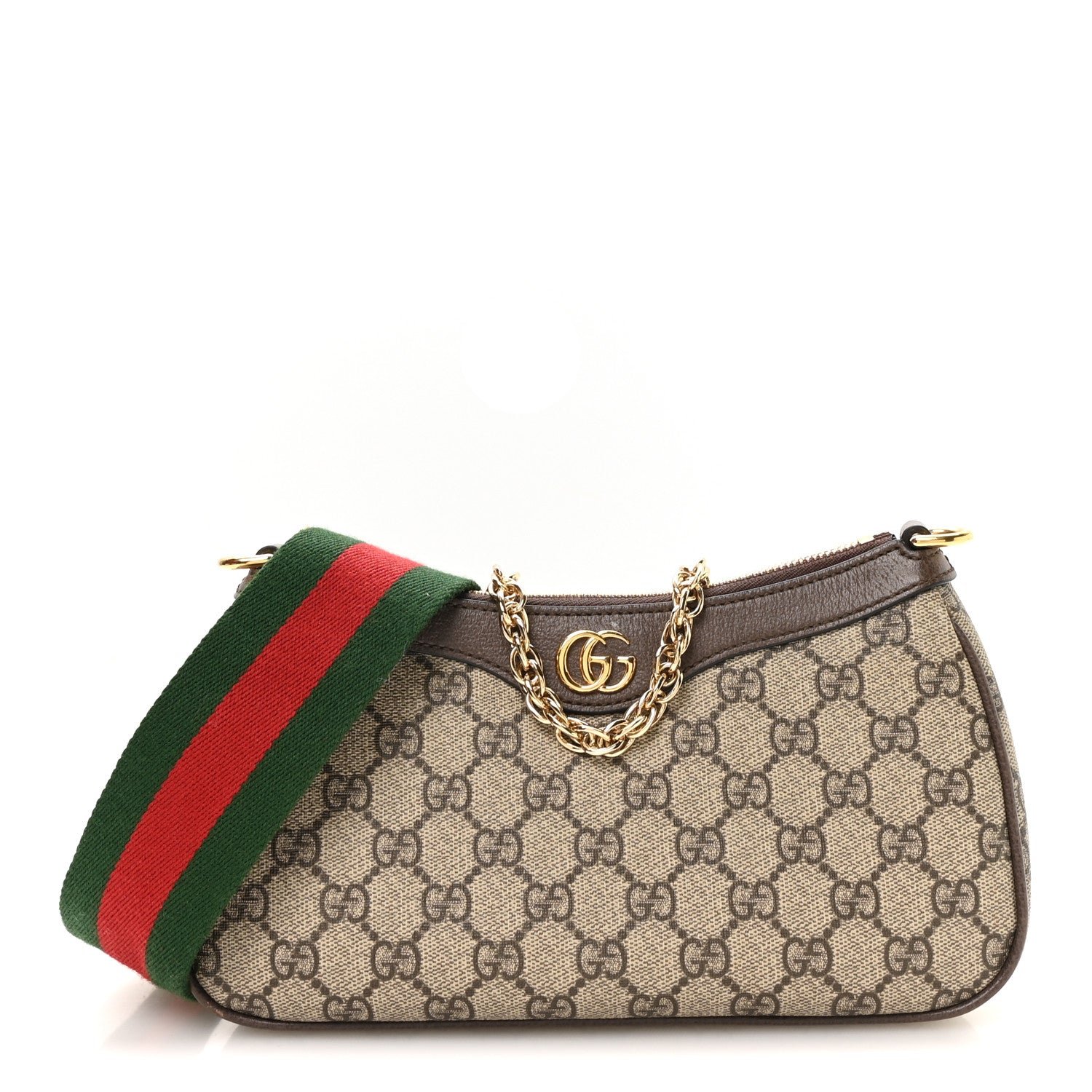 Gucci GG Supreme Monogram Textured Dollar Calfskin Web Small Ophidia GG Handbag Beige Ebony New Acero