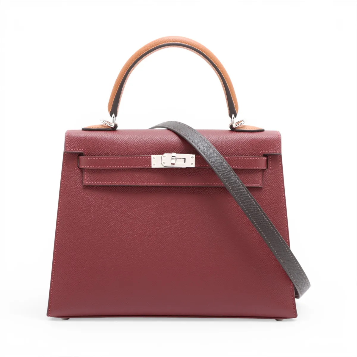 Hermès Kelly 25 Serie Tricolor Veau Epsom ROUGE ASH X GOLD X BEBLANC Silver Meta
