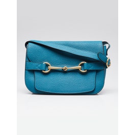 Gucci Teal Pebbled Calfskin Leather Bright Bit Shoulder Bag