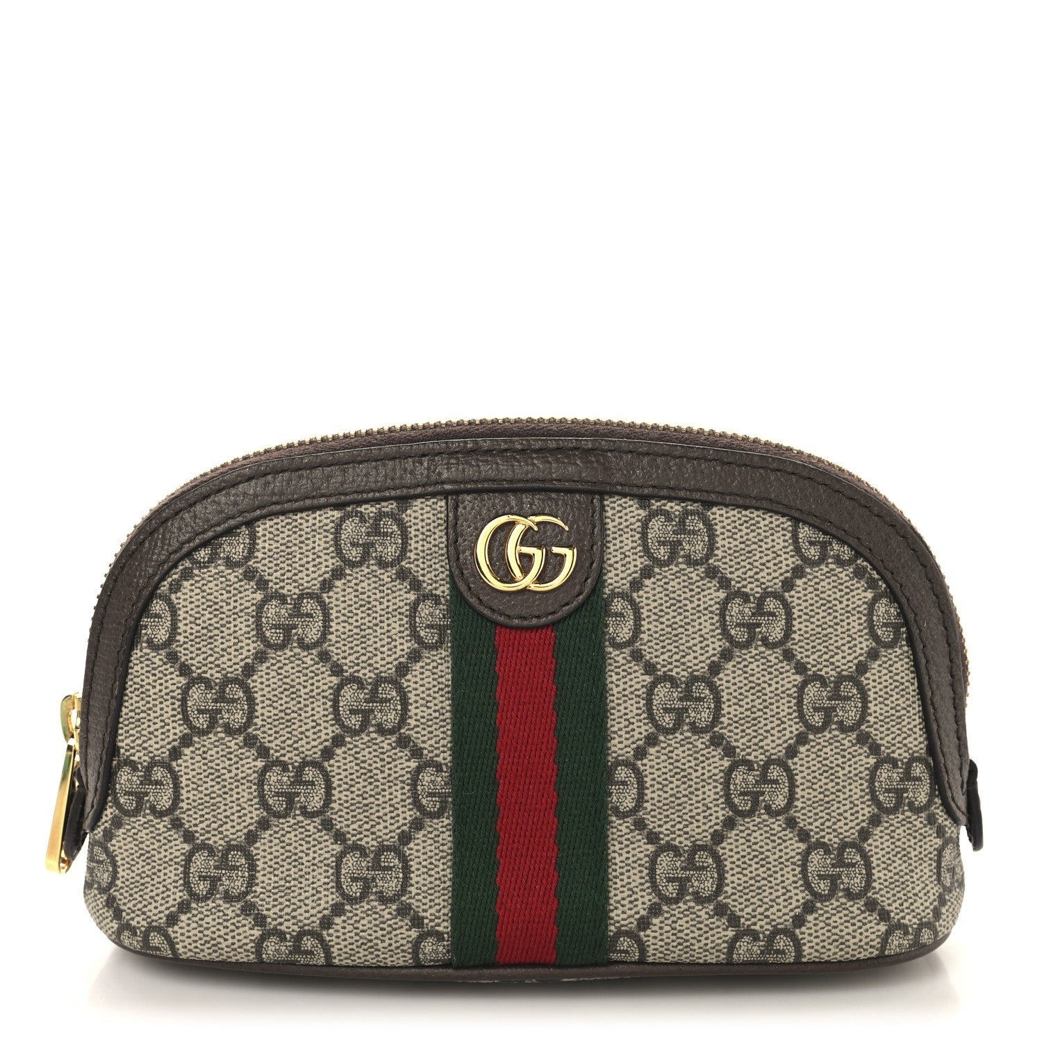 Gucci GG Supreme Monogram Textured Calfskin Web Medium Ophidia Cosmetic Case Beige Ebony New Acero