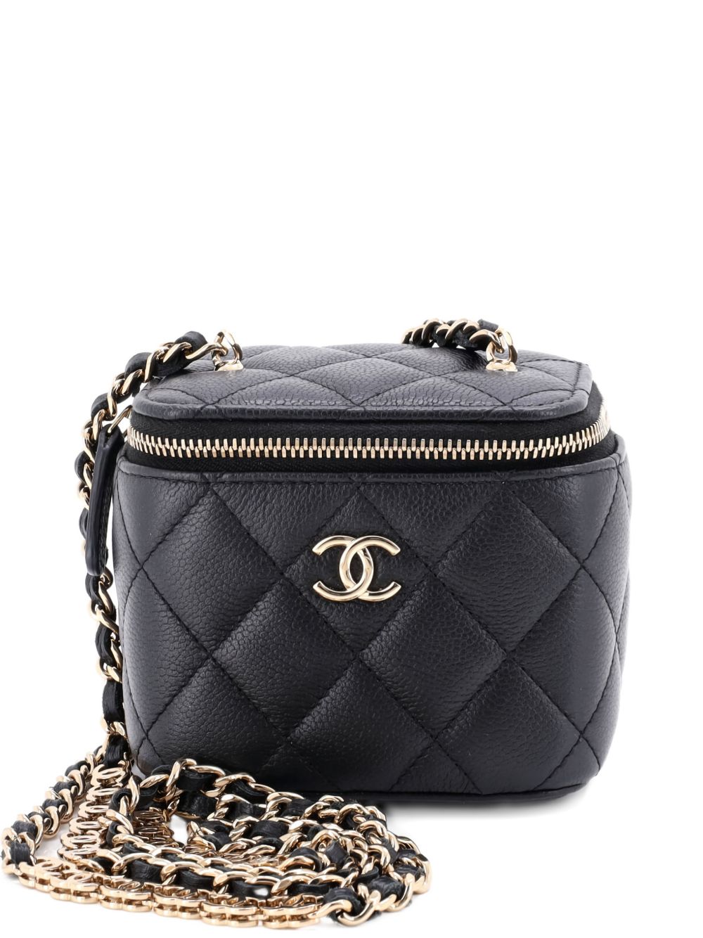 Tiny CC Link Vanity Case with Chain Quilted Caviar Mini clutch bag