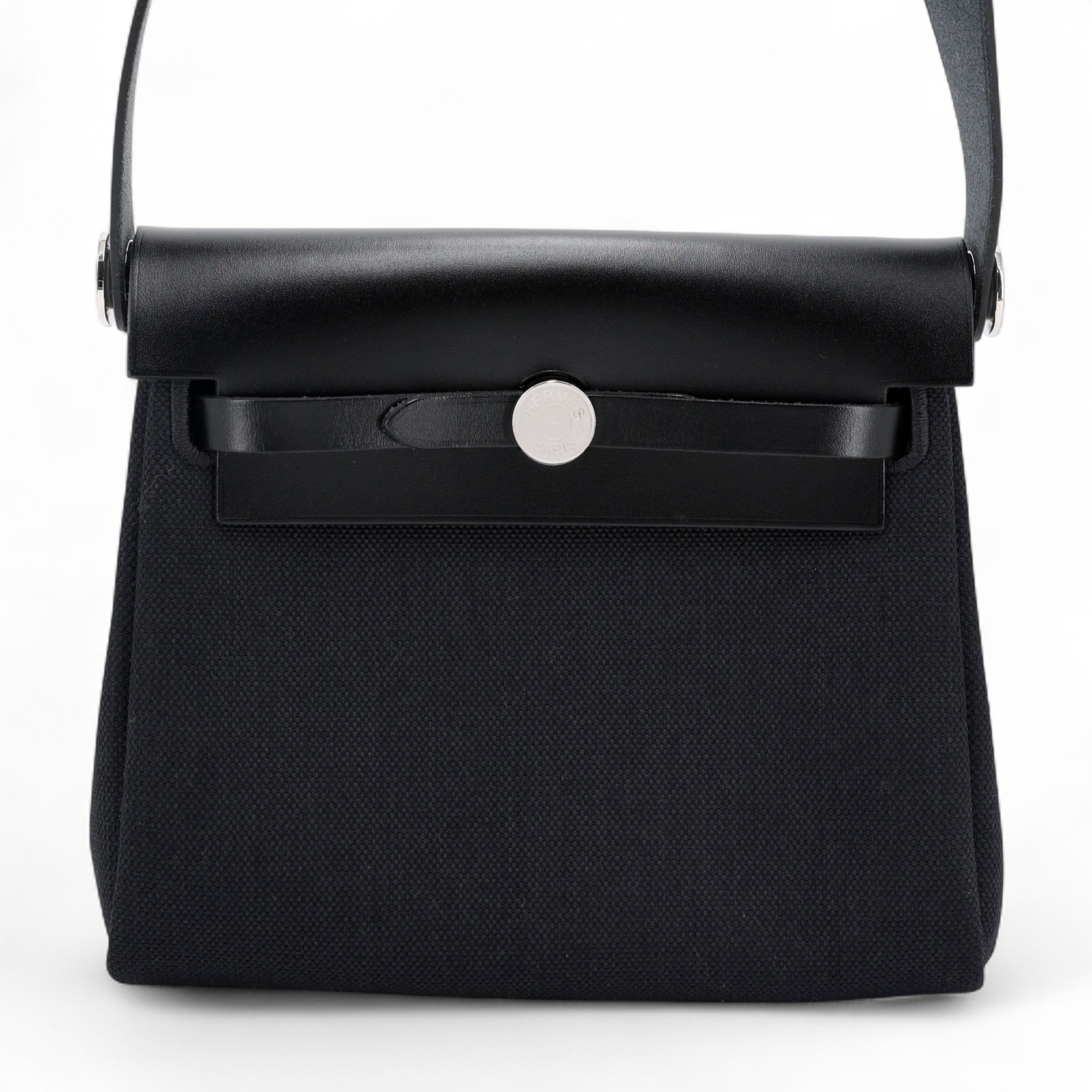 Brand New ( Rank N ) HERMÈS Herbag Zip Mini 20 Noir (89) Vache Hunter Canvas Palladium hardware W (2024)