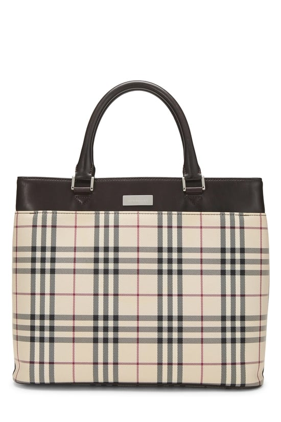 Brown Nylon Check Handbag Small