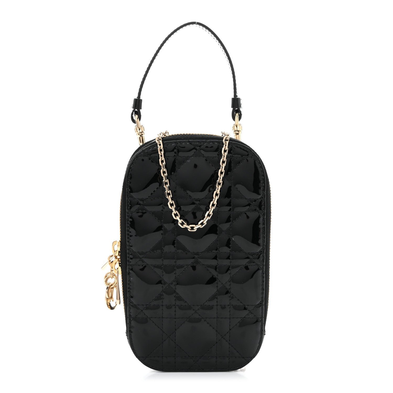 Christian Dior Patent Cannage Lady Dior Phone Holder Black