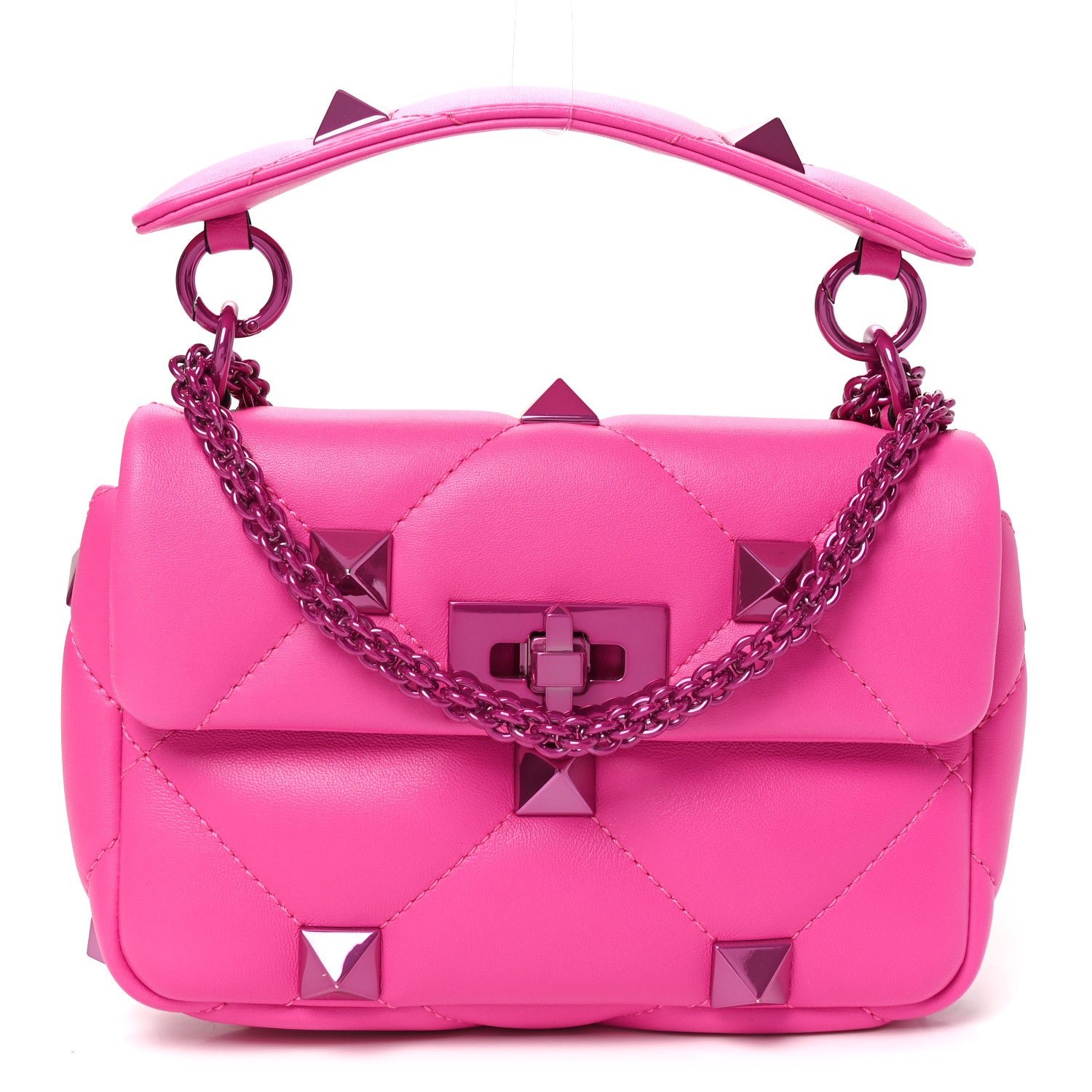 Valentino Garavani Nappa Lacquer Monochrome Small Roman Stud Shoulder Bag Pink PP
