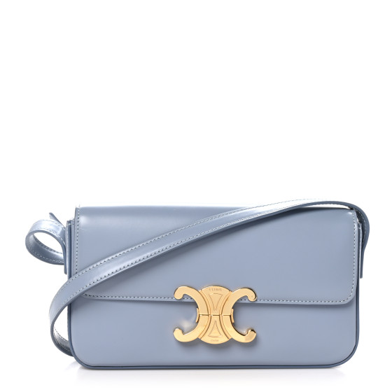 Celine Shiny Calfskin Triomphe Shoulder Bag Arctic Blue