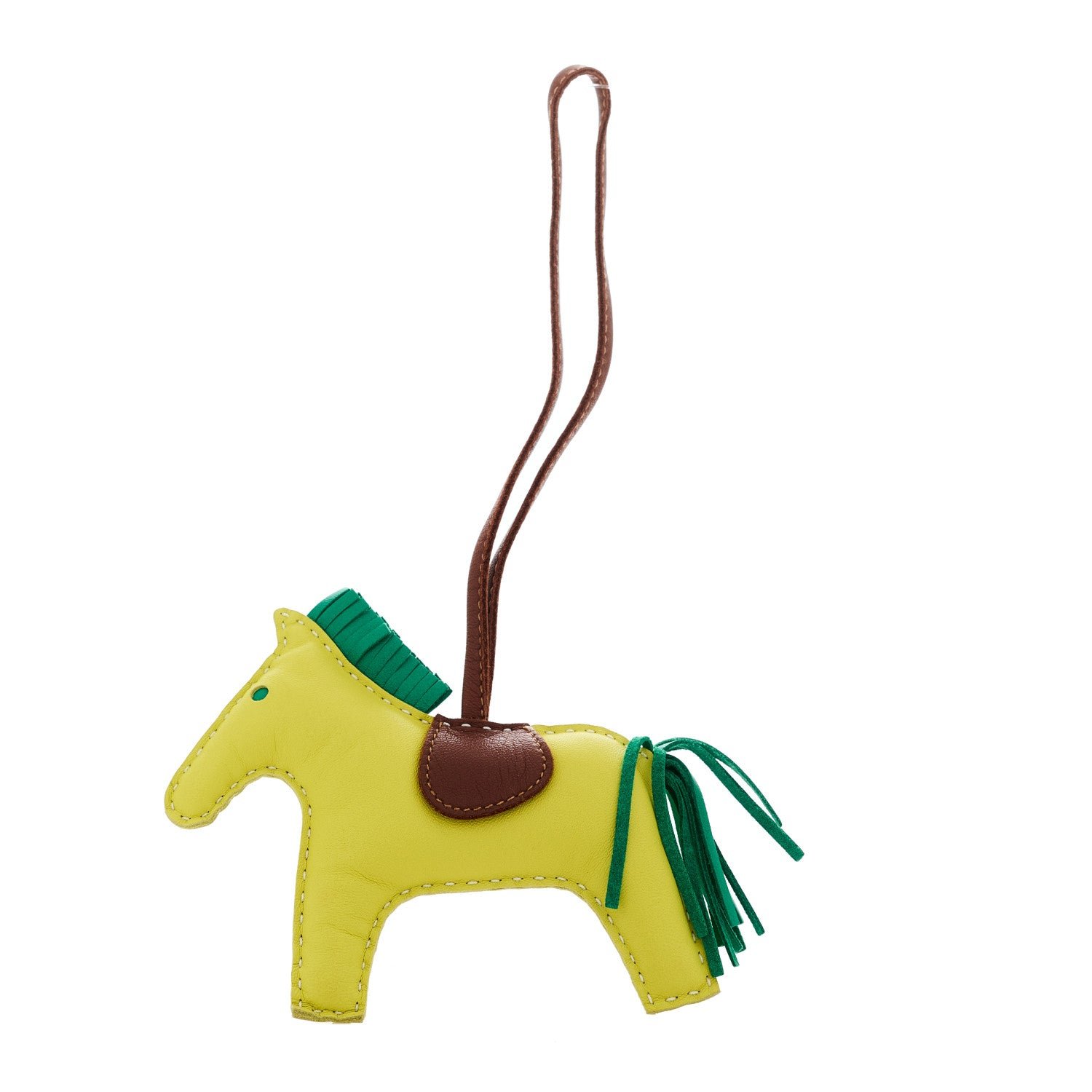Hermes Milo Lambskin Grigri Rodeo Horse Bag Charm MM Lime Menthe Fauve