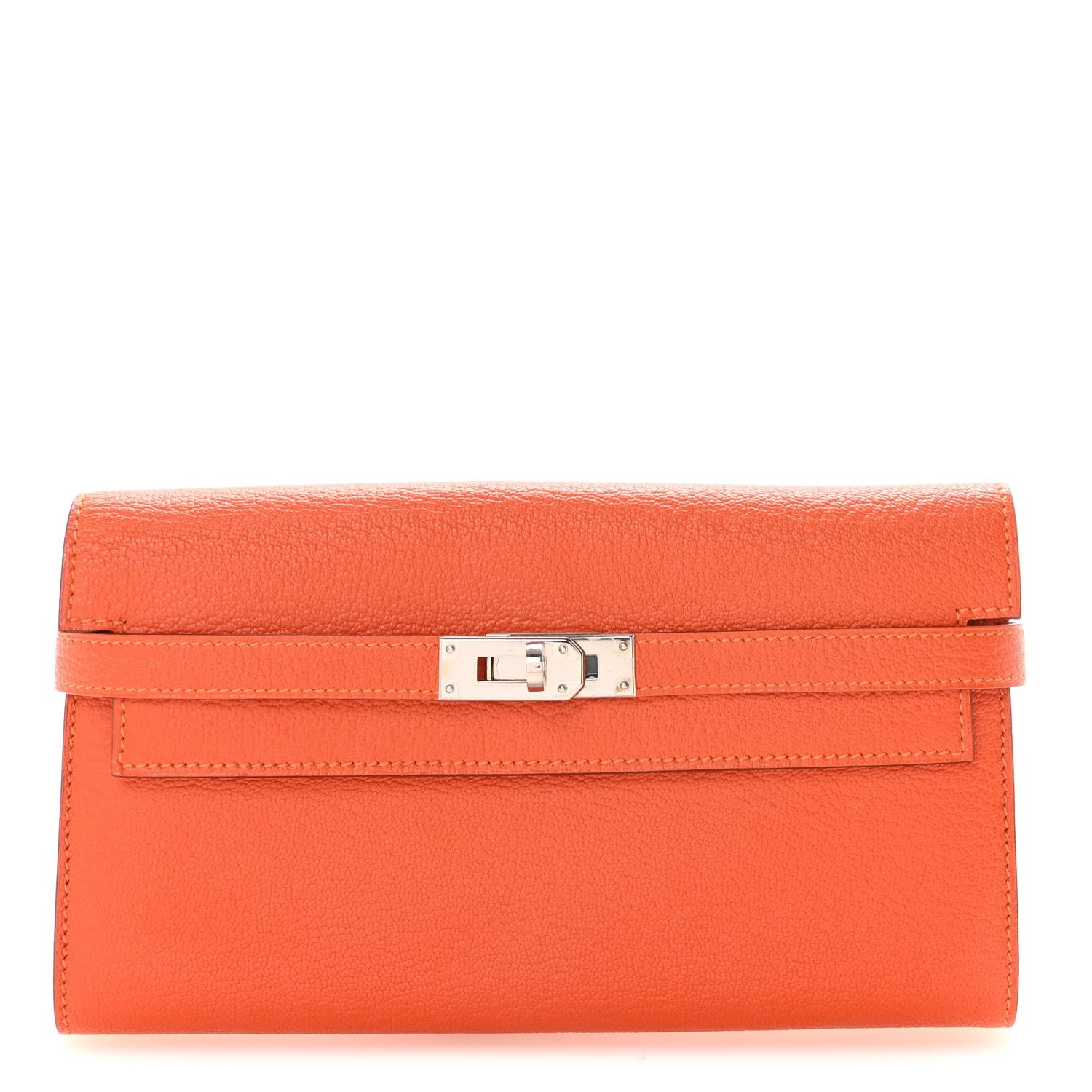 Hermes Chevre Mysore Kelly Longue Wallet Feu