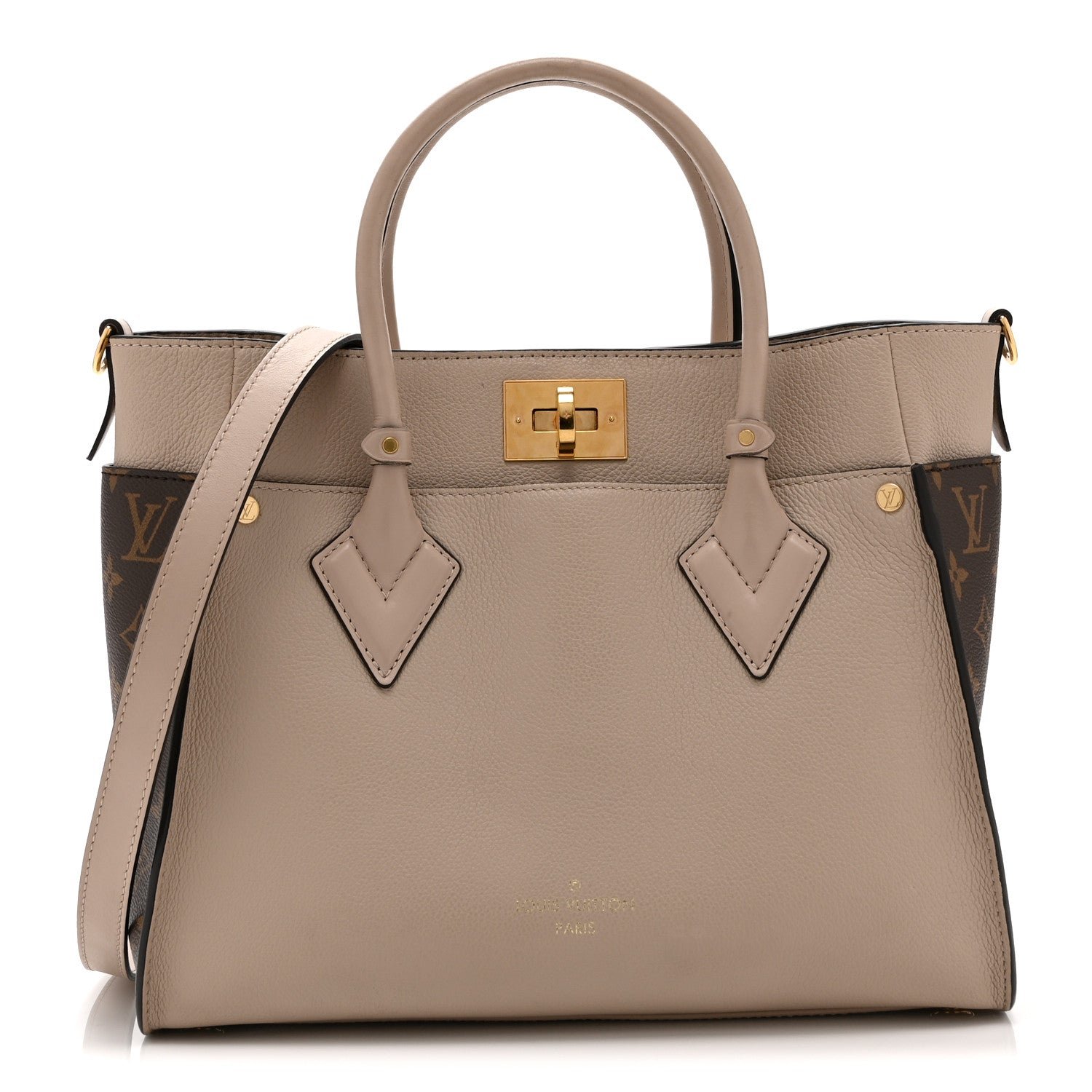 Louis Vuitton Calfskin Monogram On My Side MM Greige