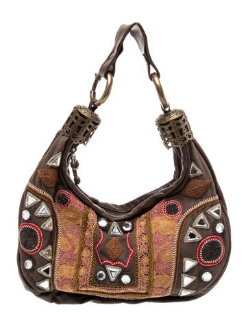 Leather chloe brown multicolored embroidery crescent shoulderbag Vintage