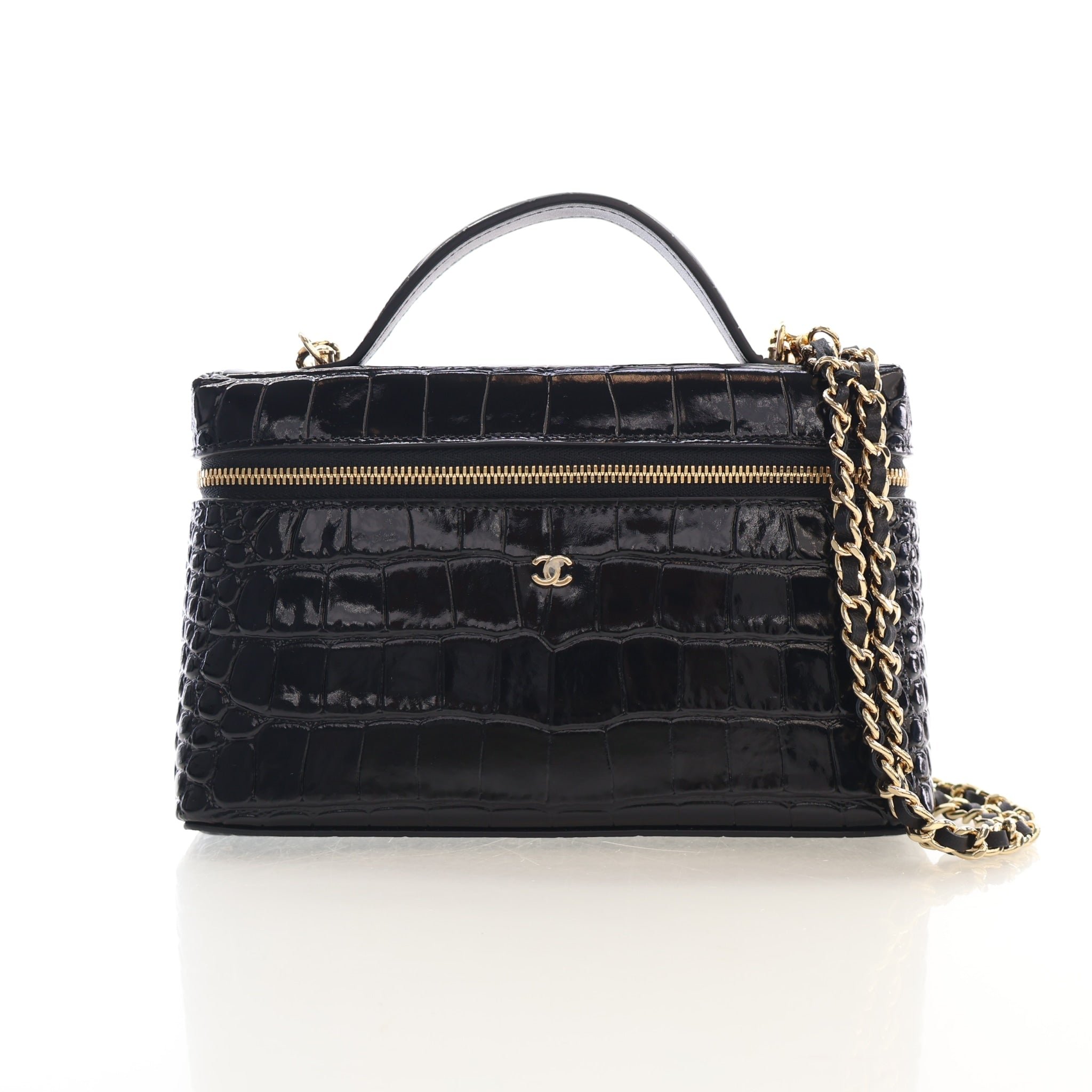 Chanel Chanel Small Crocodile Embossed Leather Slim Vanity Top Handle With Chain=