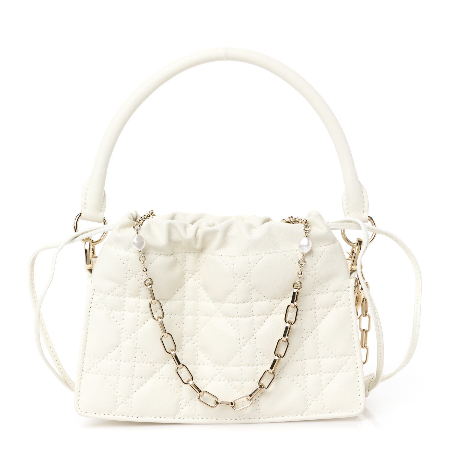 Dior Lambskin Cannage Milly Mini Drawstring Bag Latte