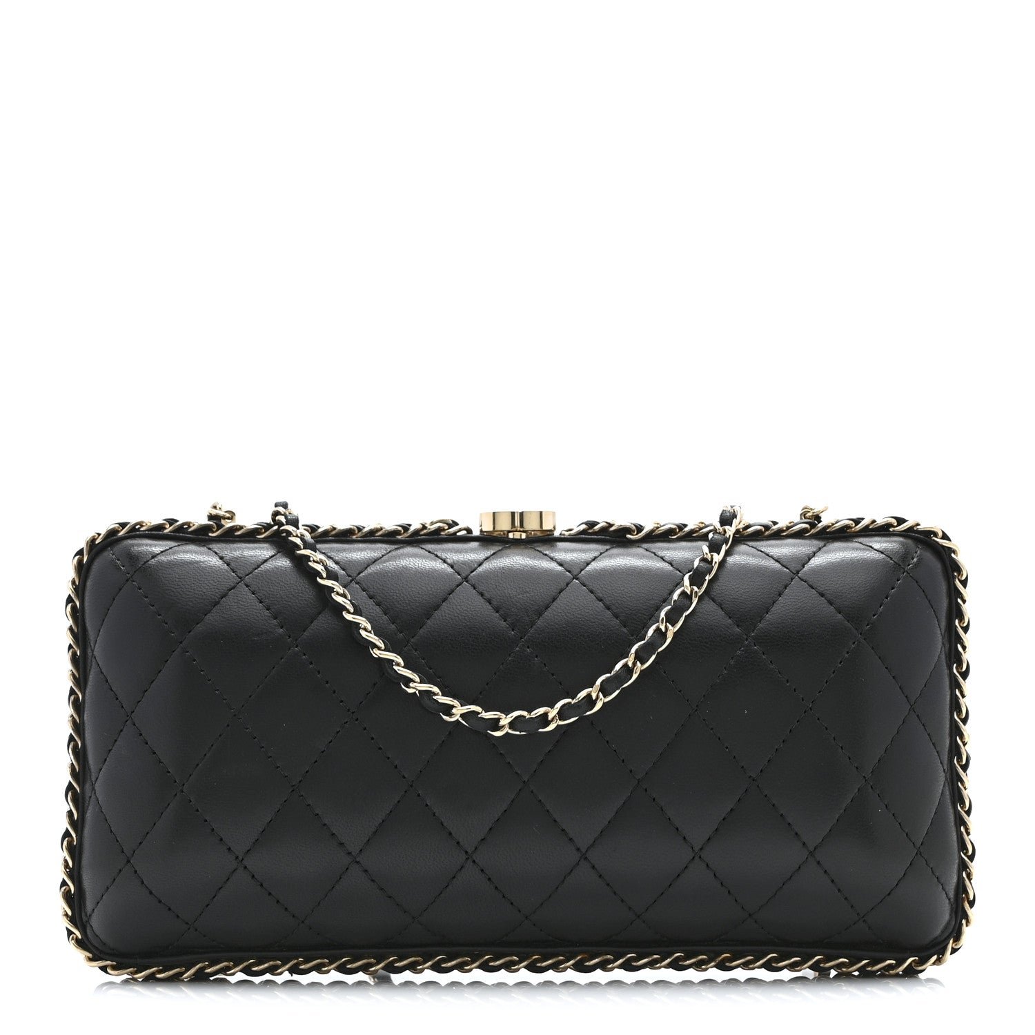 Chanel Lambskin Quilted Chain Around Clutch Black