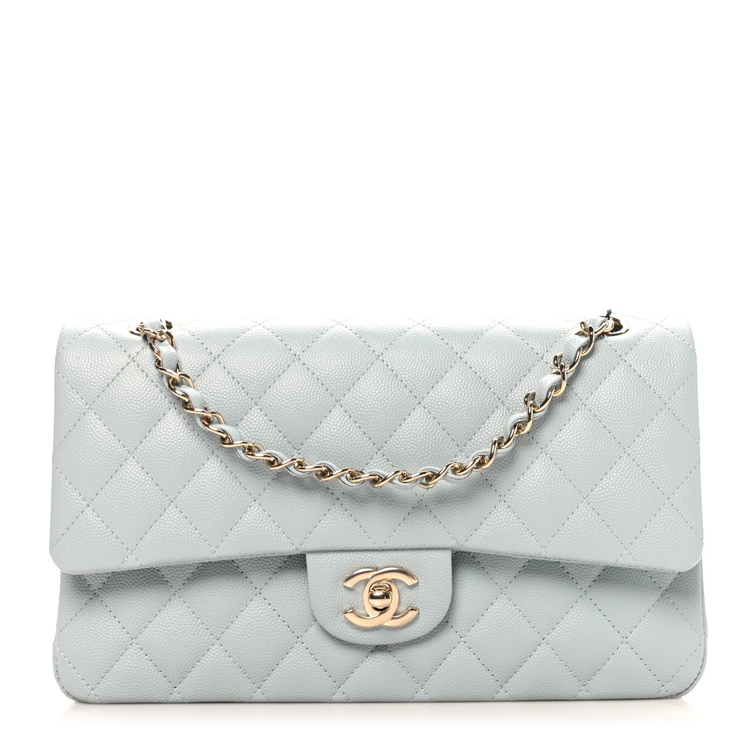 Chanel Caviar Quilted Medium Double Flap Light Blue