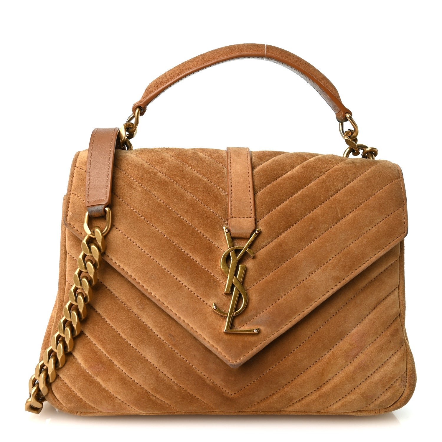 Saint Laurent Suede Matelasse Chevron Monogram Medium College Bag Cinnamon