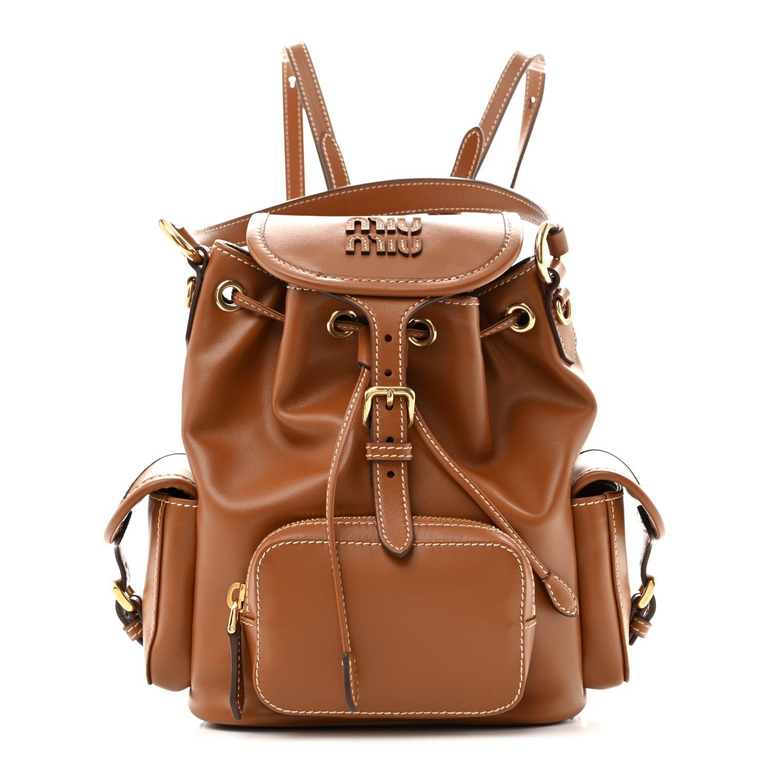Miu Miu Soft Calfskin Medium Backpack Cognac