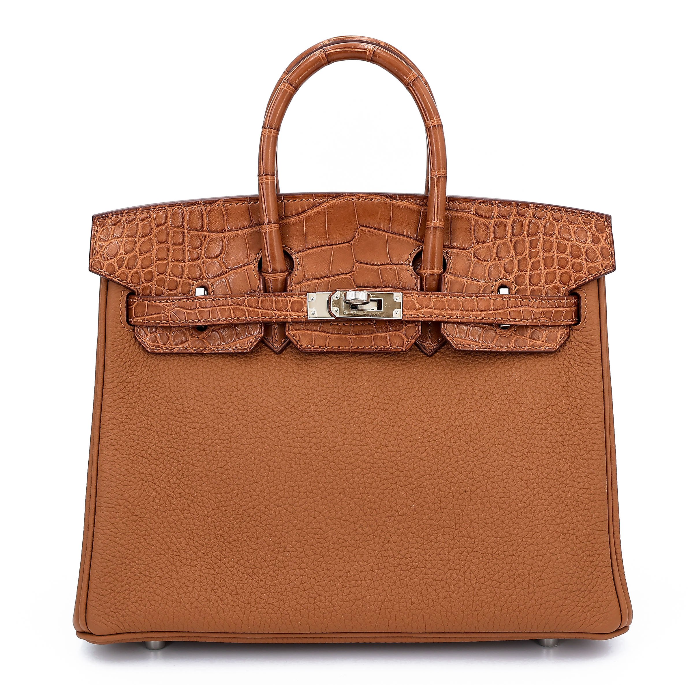 Hermes Excellent ( Rank SA ) HERMÈS Birkin 25 Touch Gold (37) Togo Matte Alligator Palladium hardware D (2019)