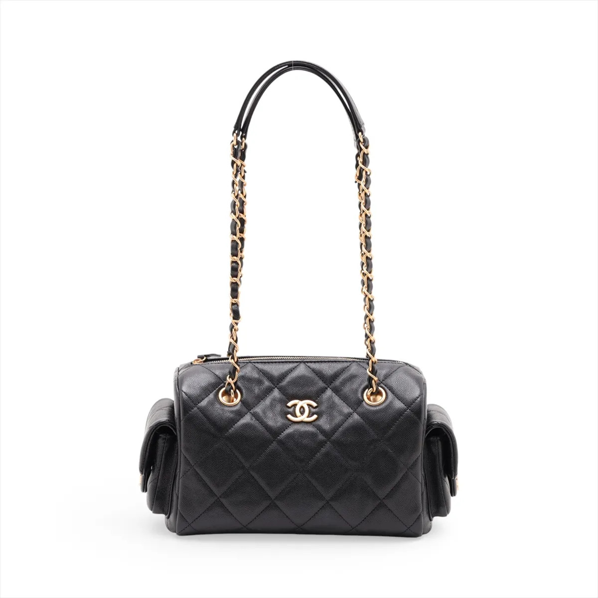 Chanel Matelasse Caviar Skin Chain Shoulder Bag Black Gold Metal Fittings random
