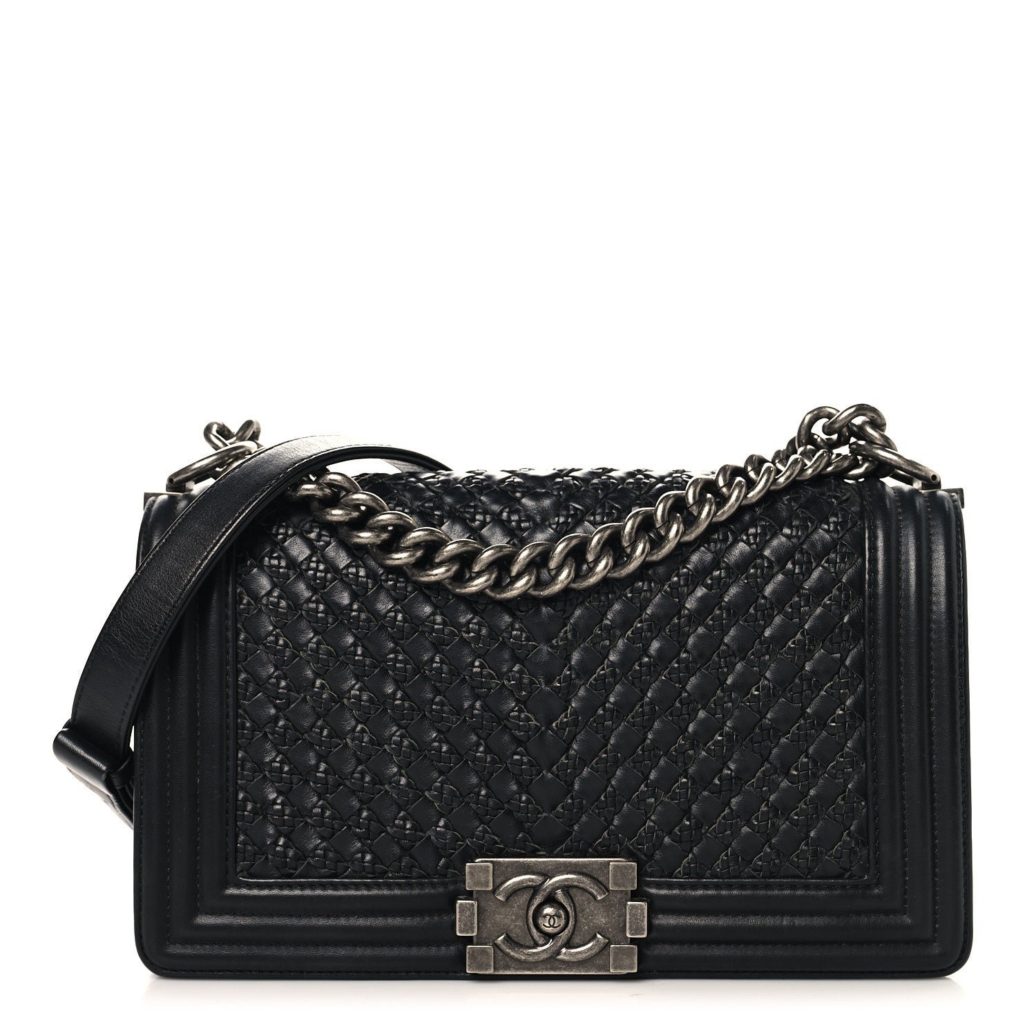Chanel Lambskin Braided Woven Medium Boy Flap Black