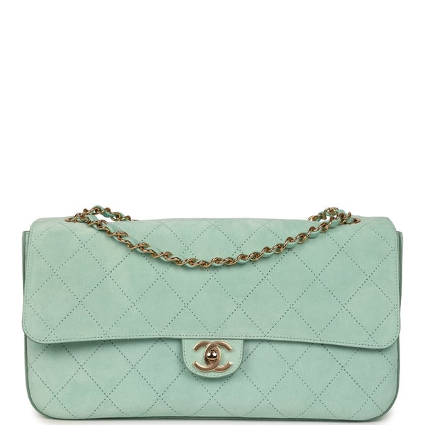 Chanel Maxi "Souplissimo" Small Flap Bag Green Beige Suede Gold Hardware
