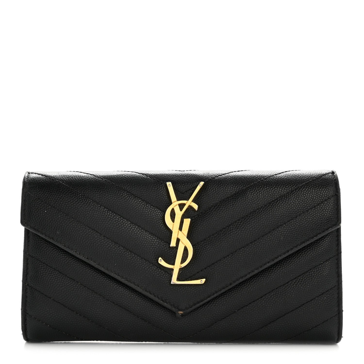 Saint Laurent Grain De Poudre Matelasse Chevron Monogram Flap Wallet Black