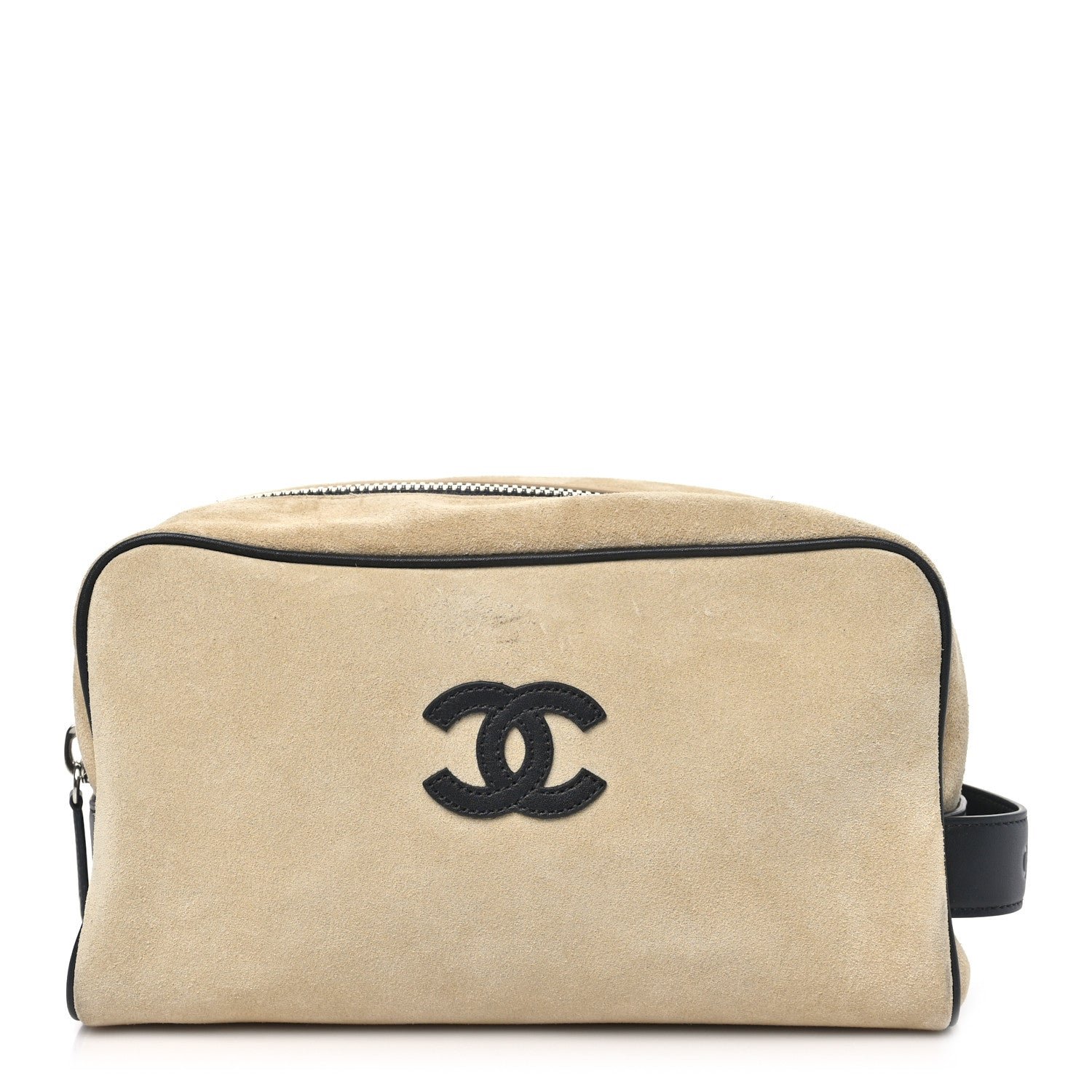 Chanel Suede Calfskin Large Zipped Pouch Beige