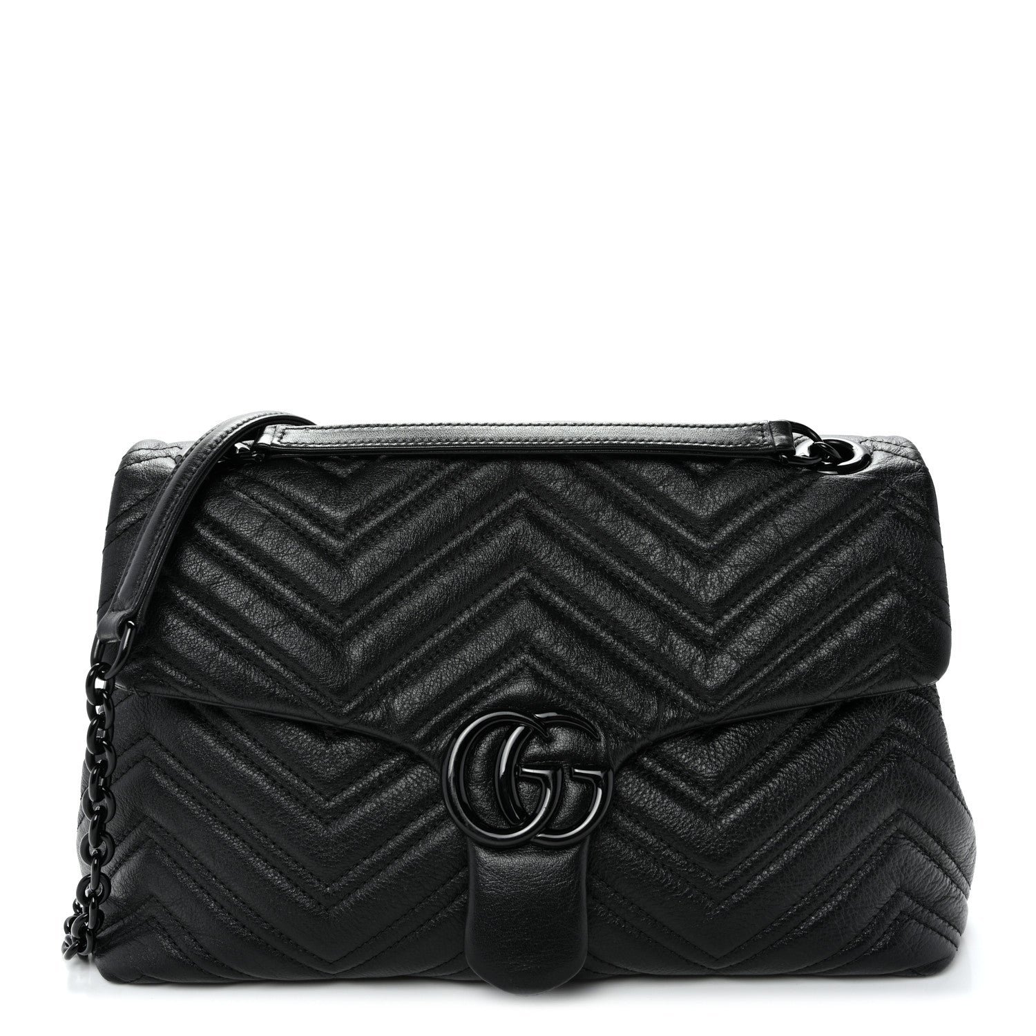 Gucci Soft Calfskin Matelasse Medium GG Marmont Shoulder Bag Black