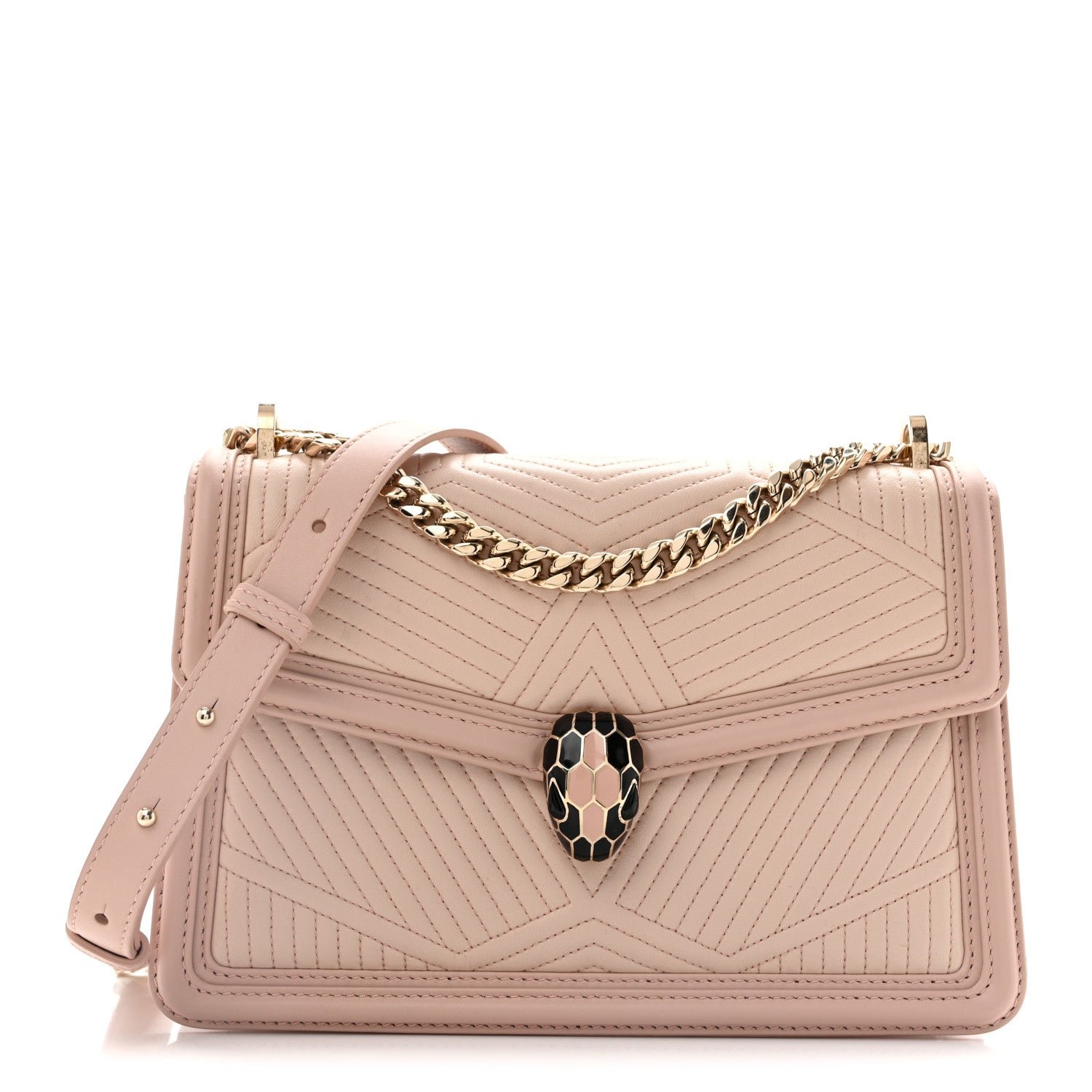 Bvlgari Bulgari Nappa Quilted Calfskin Serpenti Forever Diamond Blast Shoulder Bag Crystal Rose