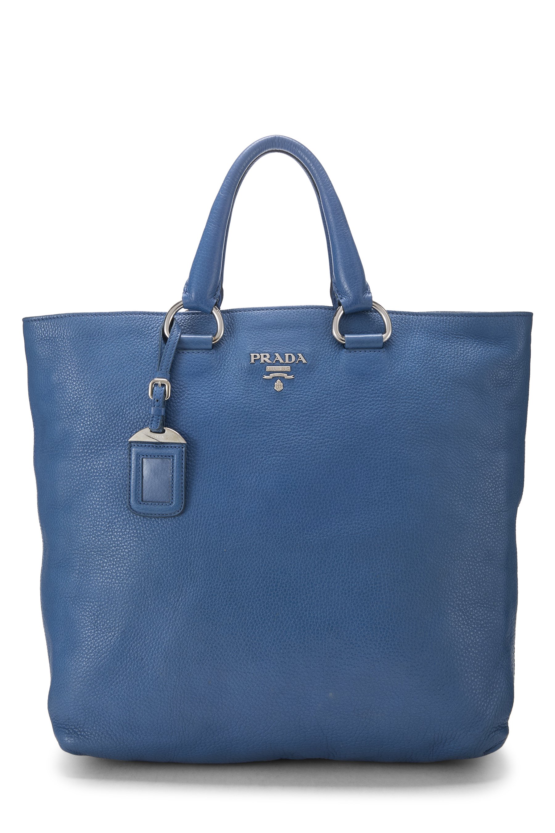 Prada Blue Vitello Daino Shopping Tote