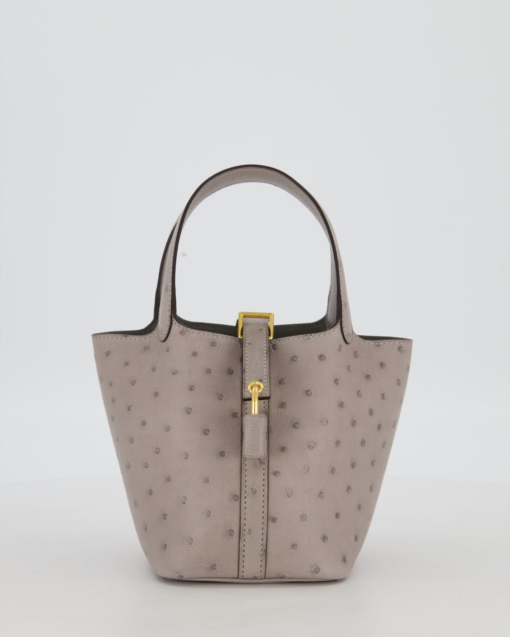 *HOT* Hermès Micro Picotin Lock Bag in Gris Mouette Ostrich Leather with Gold Hardware