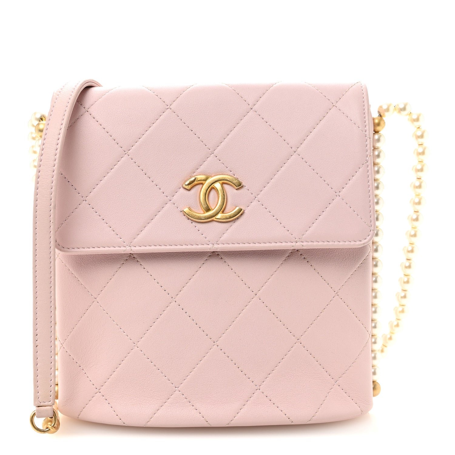 Chanel Calfskin Quilted Pearl Small About Pearls Hobo Bag Light Pink