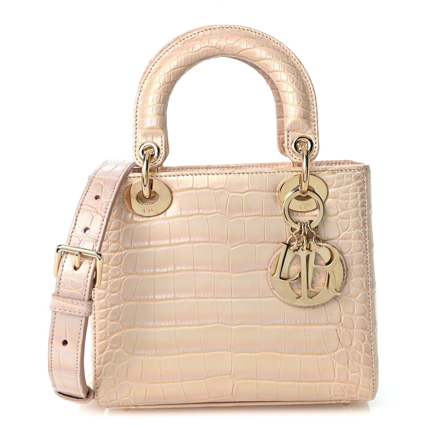 Christian Dior Metallic Alligator Small Lady Dior Rose