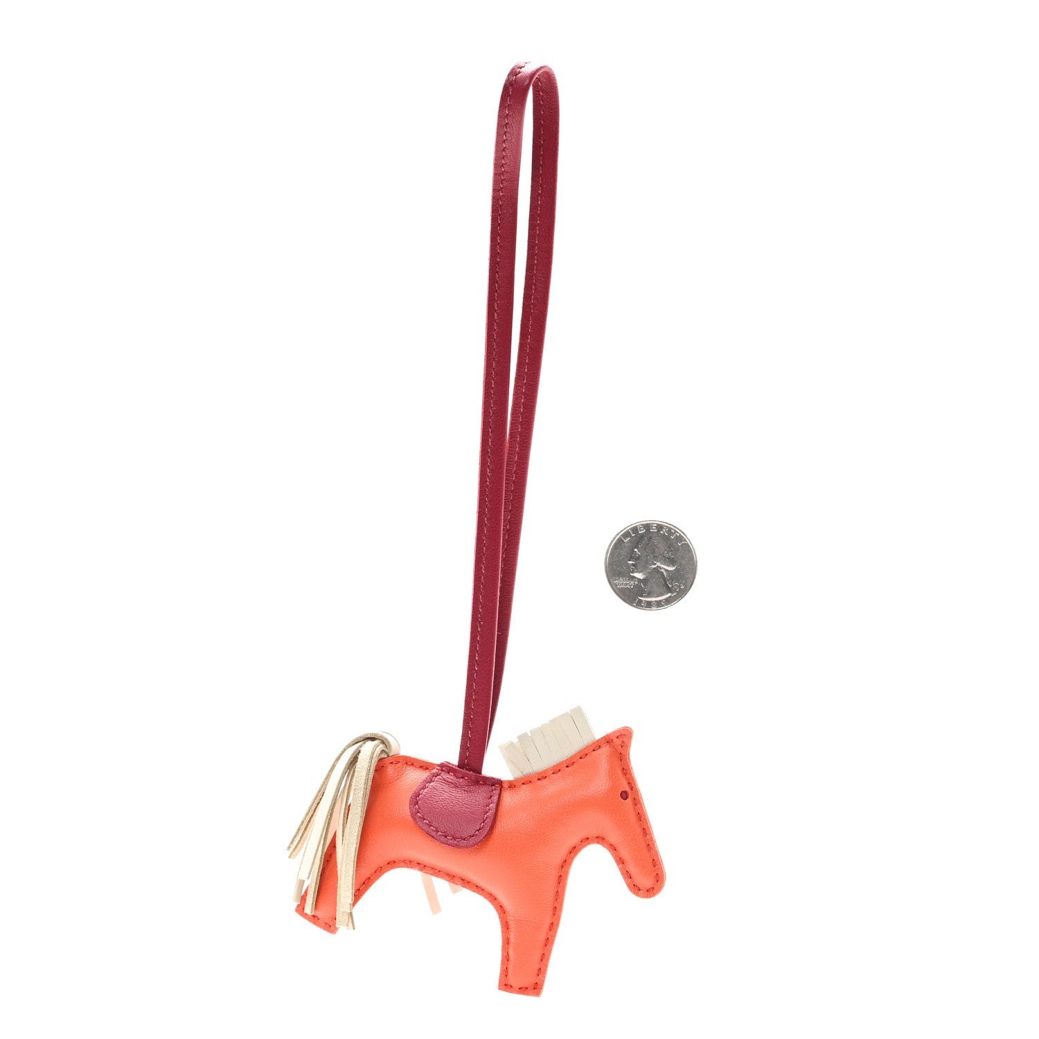 Hermes Milo Lambskin Grigri Rodeo Horse Bag Charm PM Orange Poppy Craie Terre Battue