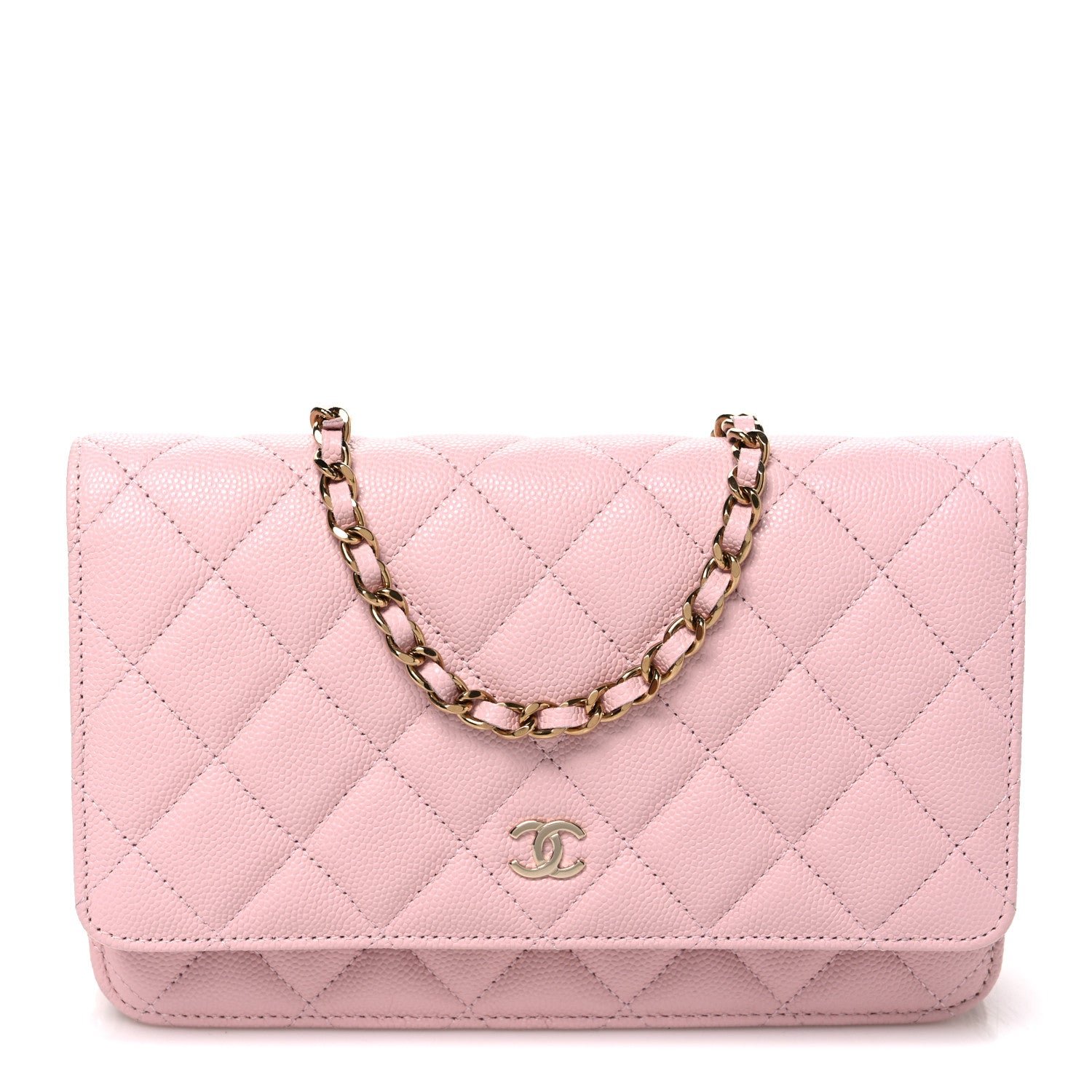 Caviar Quilted Wallet on Chain WOC Light Pink