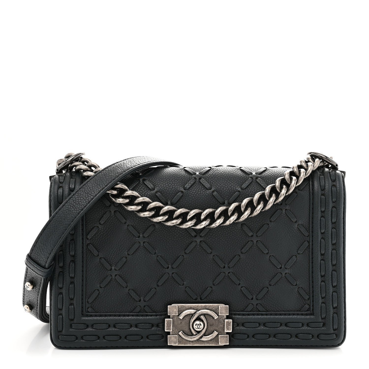 Chanel Caviar Stitched Medium Boy Flap Blue