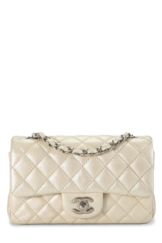 Cream Quilted Caviar Rectangular Flap Mini